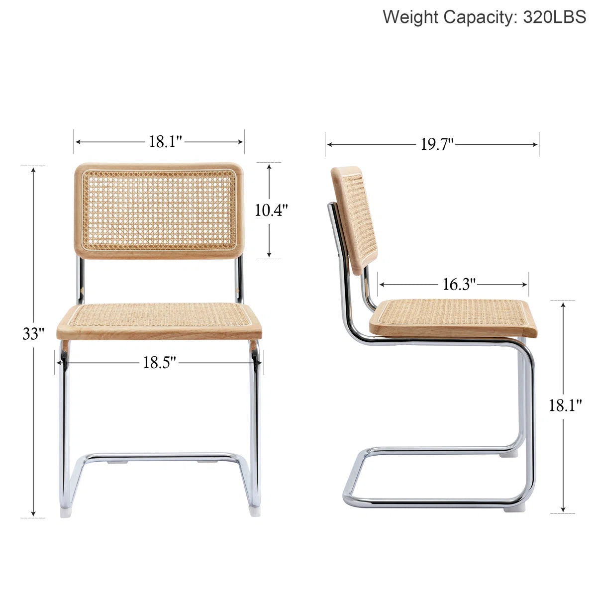 Crumley 18.1" H Mid-Century Modern Rattan Dining Chairs with Rattan Cane Backrest (Set of 2)