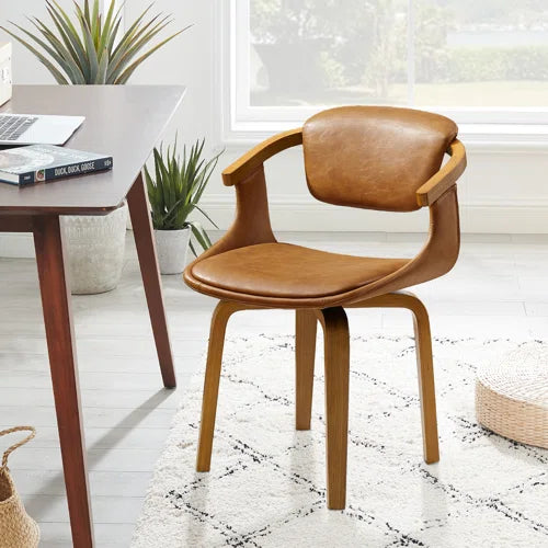 Wathen Faux Leather Upholstered Bentwood Swivel Accent Armchair