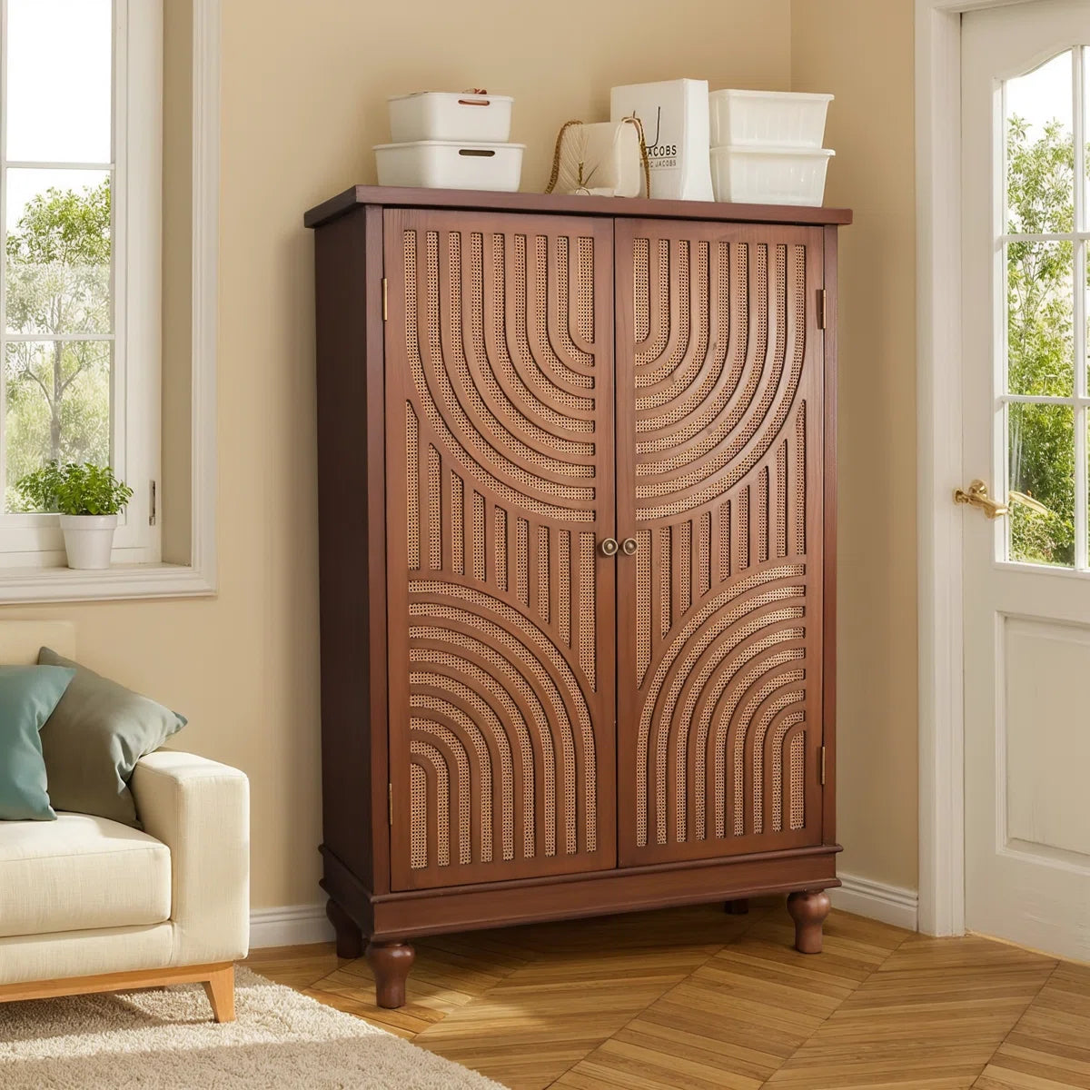 2-door Wood Carved Accent Cabinet