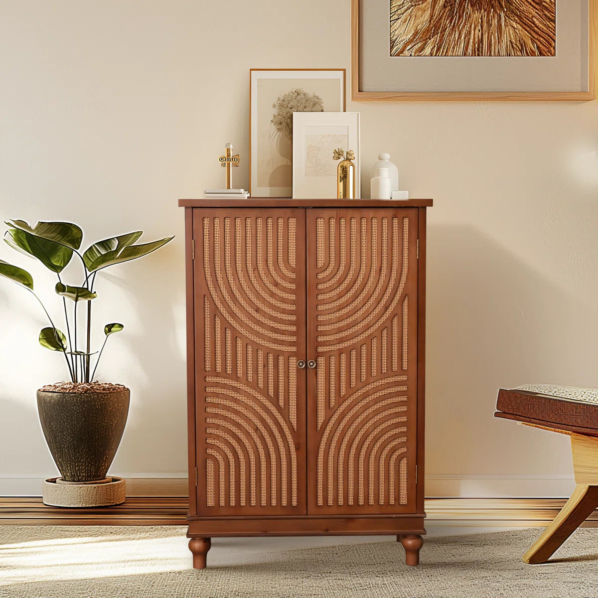 2-door Wood Carved Accent Cabinet