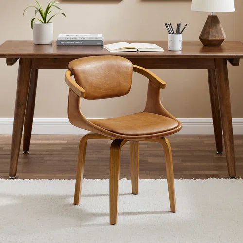 Wathen Faux Leather Upholstered Bentwood Swivel Accent Armchair