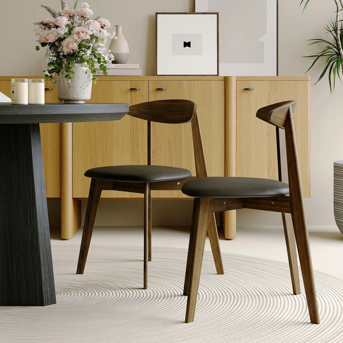 Seat with Ergonomic Back Support – Modern Scandinavian Dining Chair, Sturdy Hardwood Frame & Soft Fabric Upholstery for Kitchen, Cafe, or Office (Set of 2)