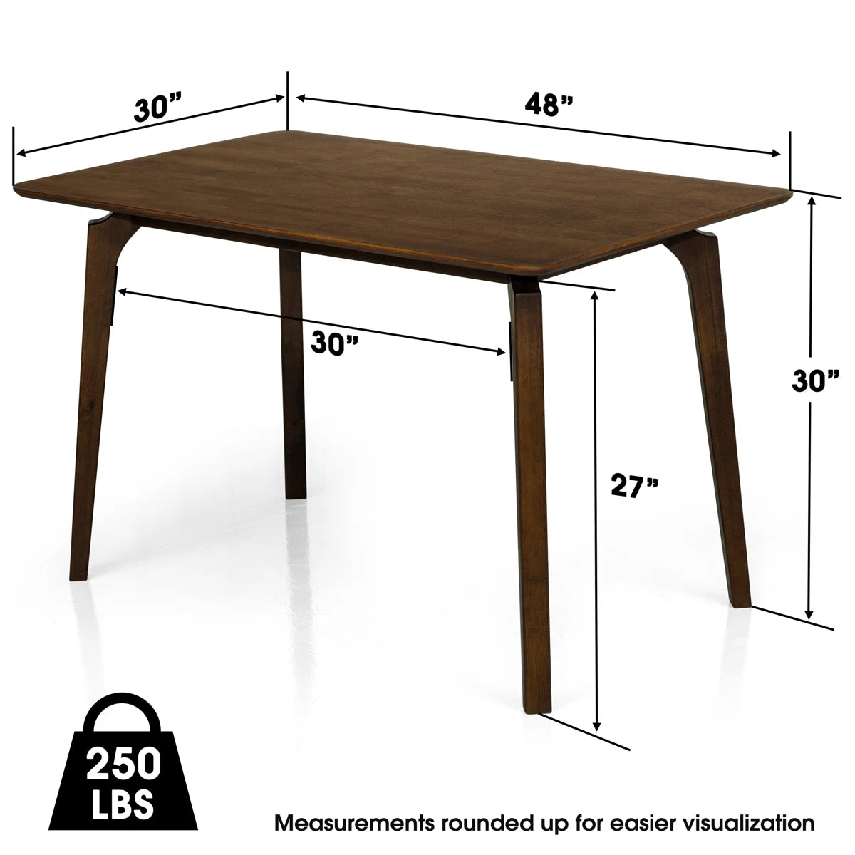 48" Modern Farmhouse Rectangular Solid Wood Dining Table for 4