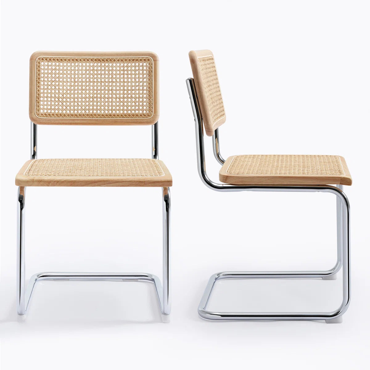 Crumley 18.1" H Mid-Century Modern Rattan Dining Chairs with Rattan Cane Backrest (Set of 2)