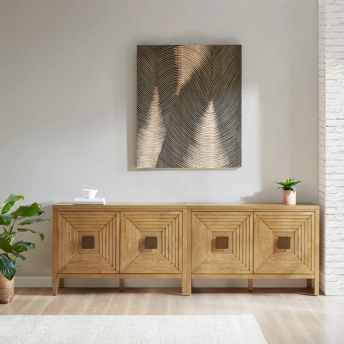 Paige 47.5" Geometric 2-Door Wood Storage Cabinet With Adjustable Shelves