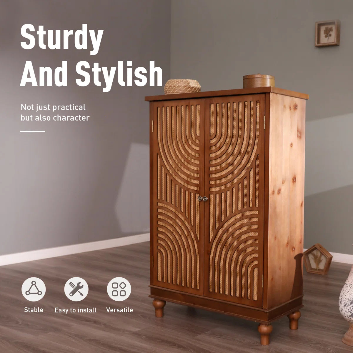 2-door Wood Carved Accent Cabinet