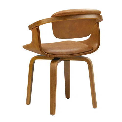 Wathen Faux Leather Upholstered Bentwood Swivel Accent Armchair