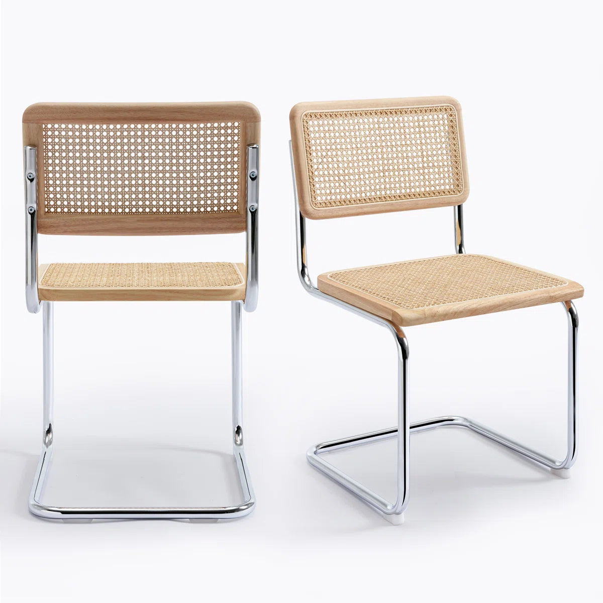 Crumley 18.1" H Mid-Century Modern Rattan Dining Chairs with Rattan Cane Backrest (Set of 2)