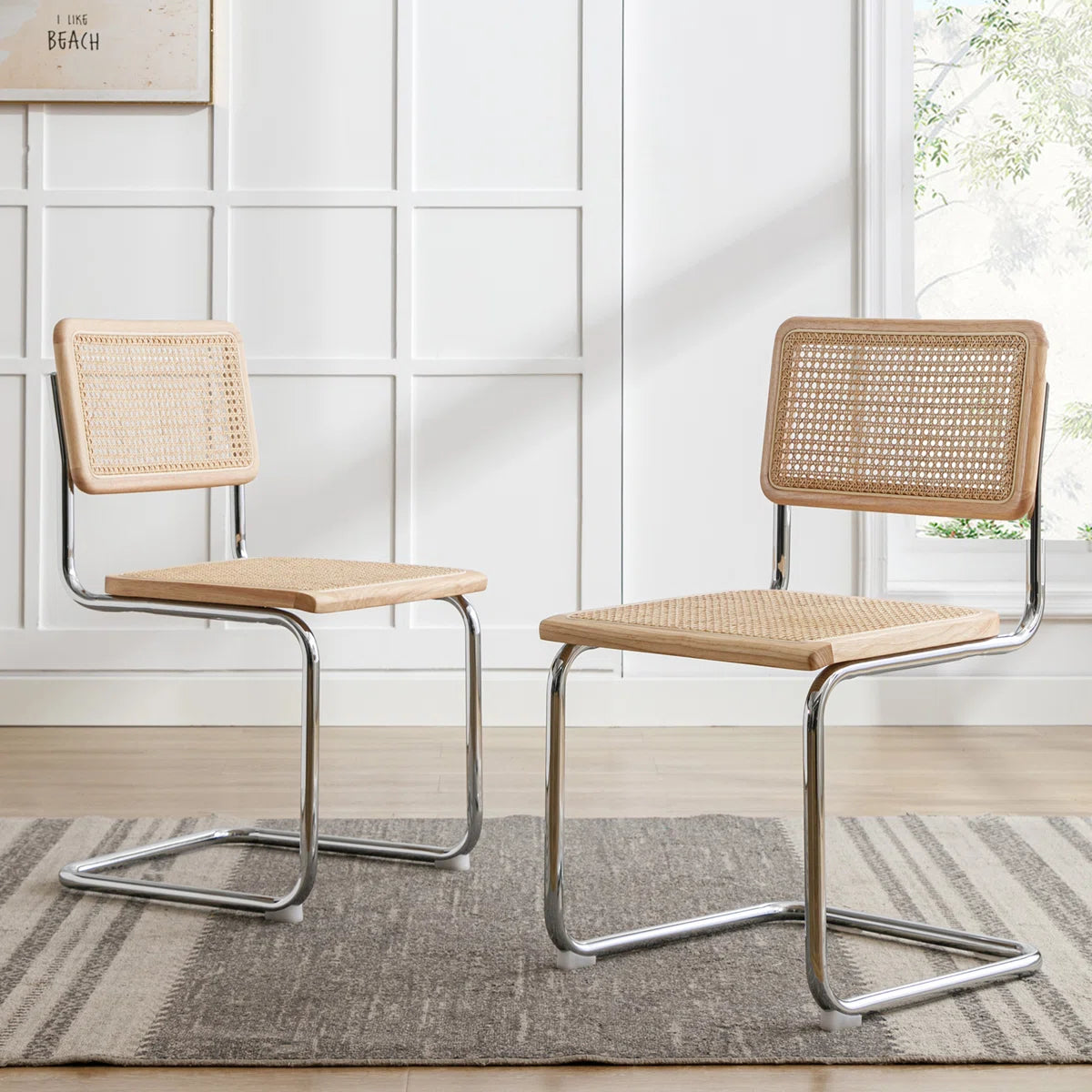 Crumley 18.1" H Mid-Century Modern Rattan Dining Chairs with Rattan Cane Backrest (Set of 2)