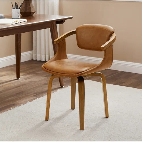 Wathen Faux Leather Upholstered Bentwood Swivel Accent Armchair